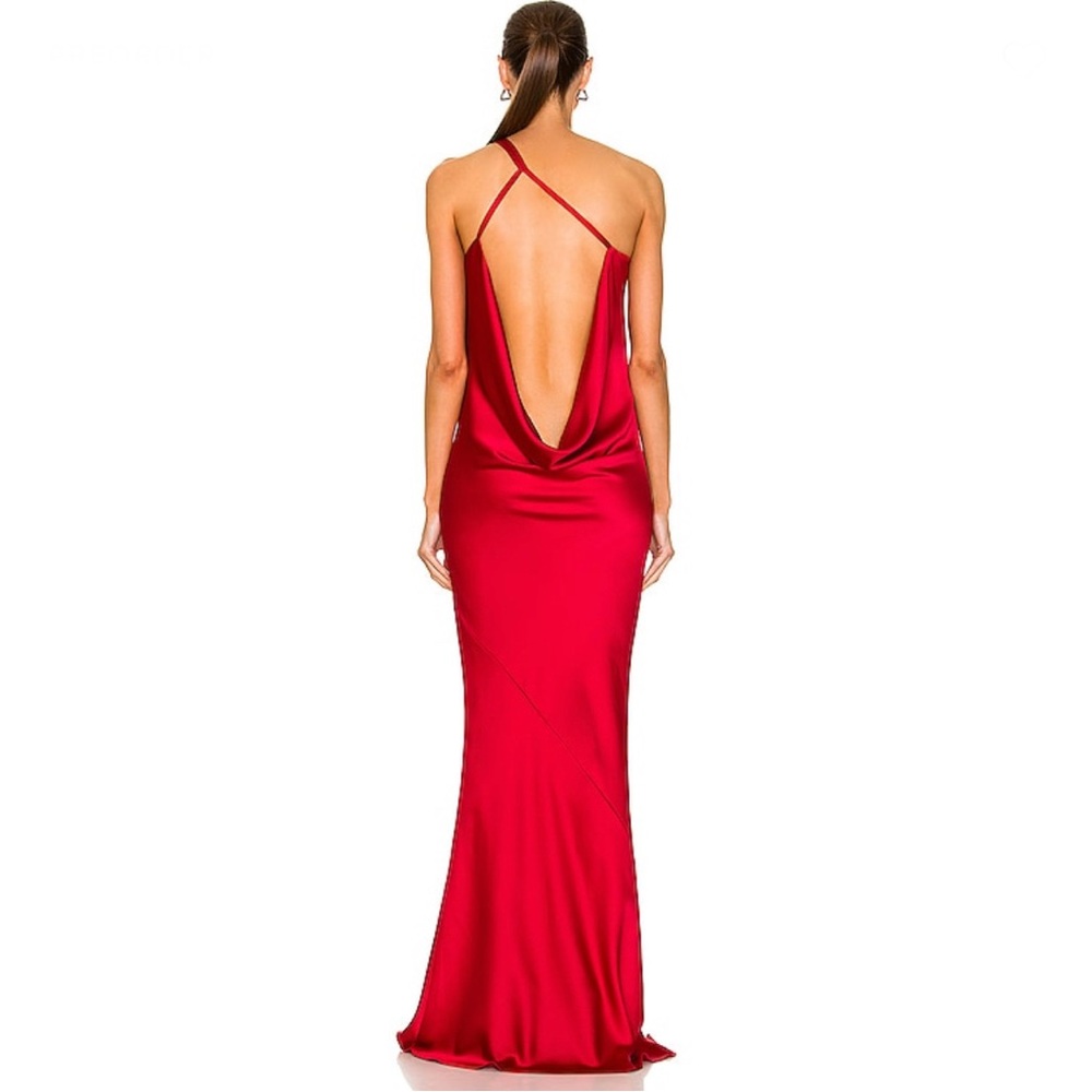 Norma Kamali One Shoulder Bias Gown in Tiger Red Medium - Picture 4 of 10
